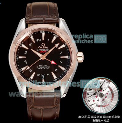 OVS Factory 1:1 Clone Omega Seamaster Aqua Terra GMT Rose Gold Brown Dial Watch 